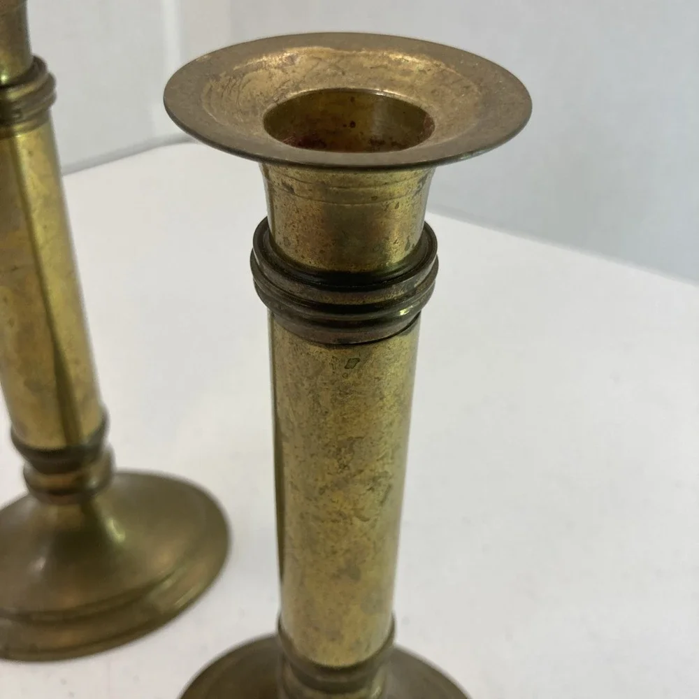 Pair of Vtg MCM Brass Metal Candle Candlestick‎ Holders 7.5
